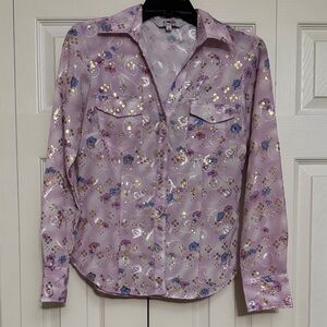 Roper Lavender and Blue Floral Sheer Blouse